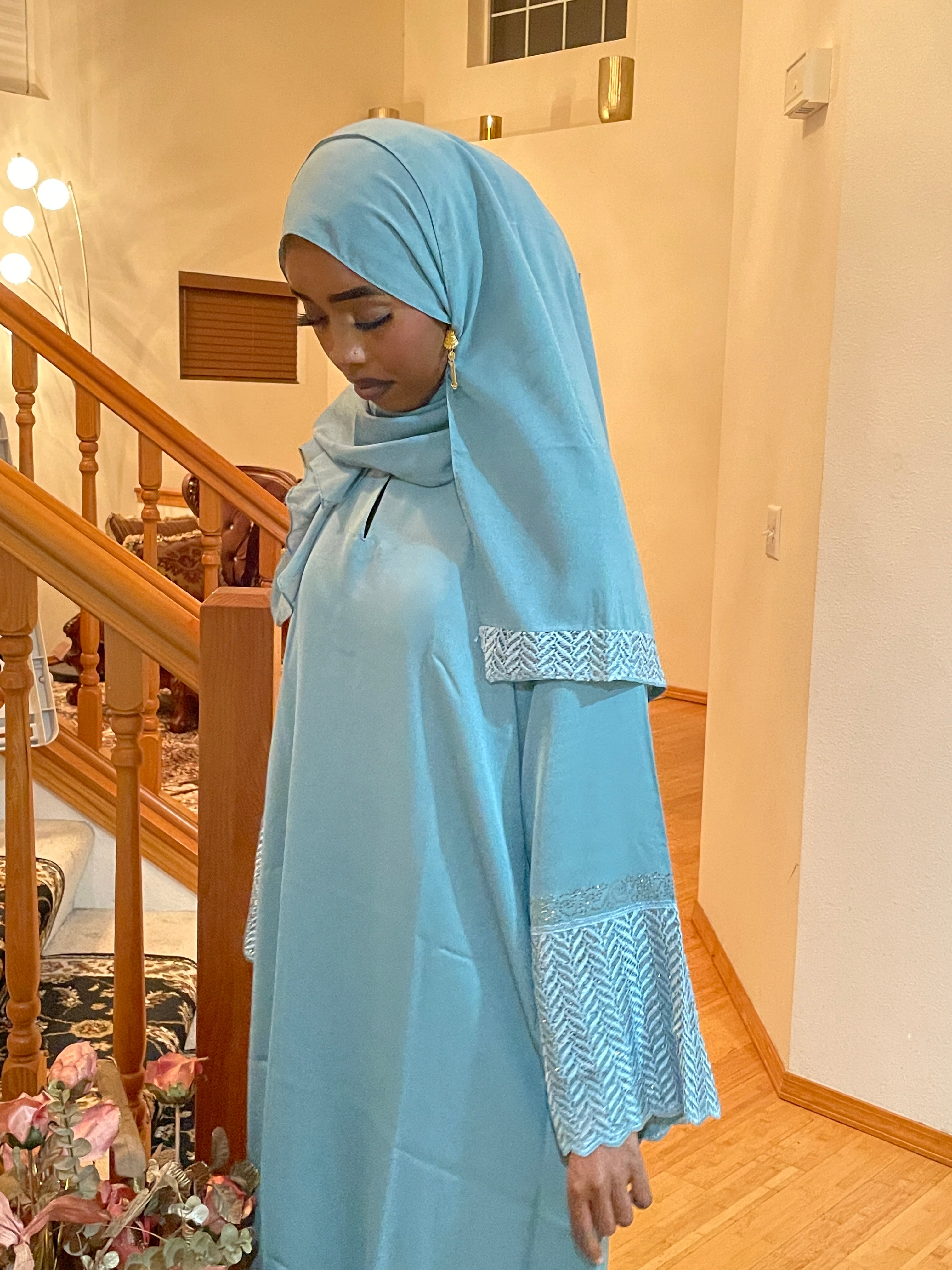 AFANNA CLOSED ABAYA- BABY BLUE – Afana Collection