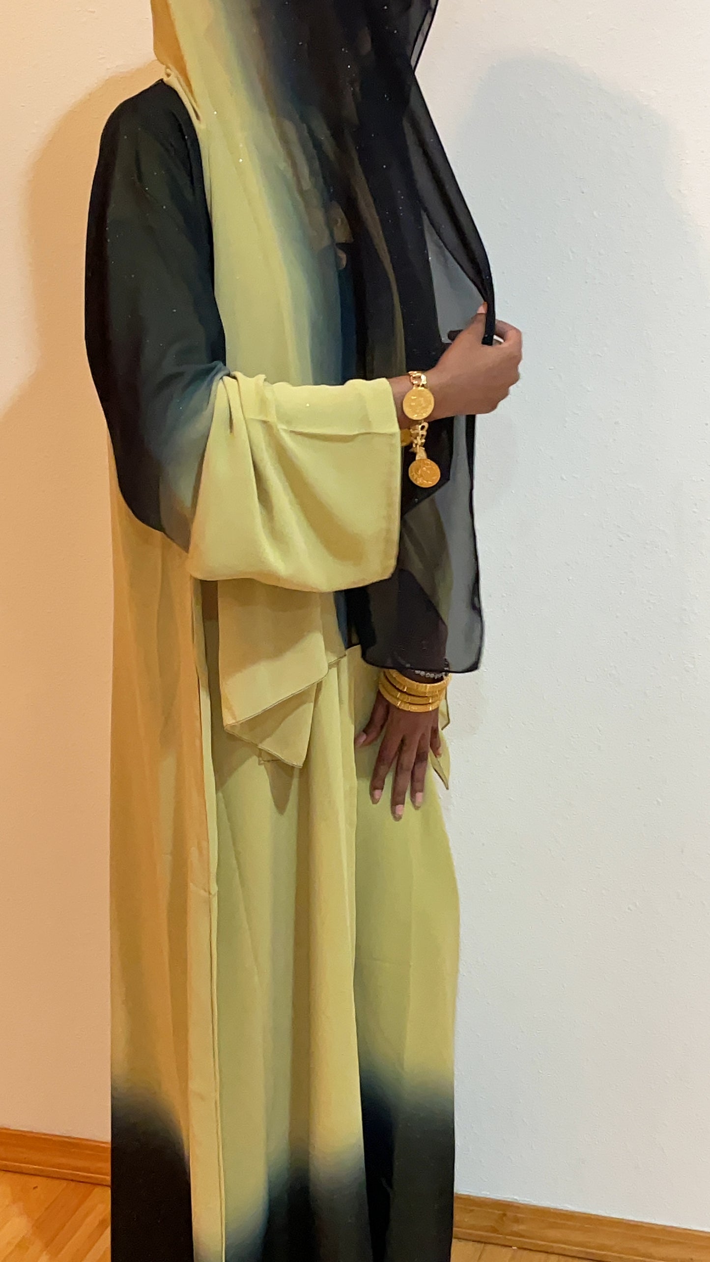 CHARTREUSE-OMBRE GLITTER ABAYA